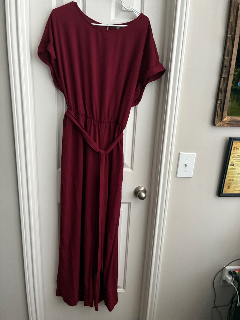 Women's Burgundy One Piece jumpsuit with Tie Waist